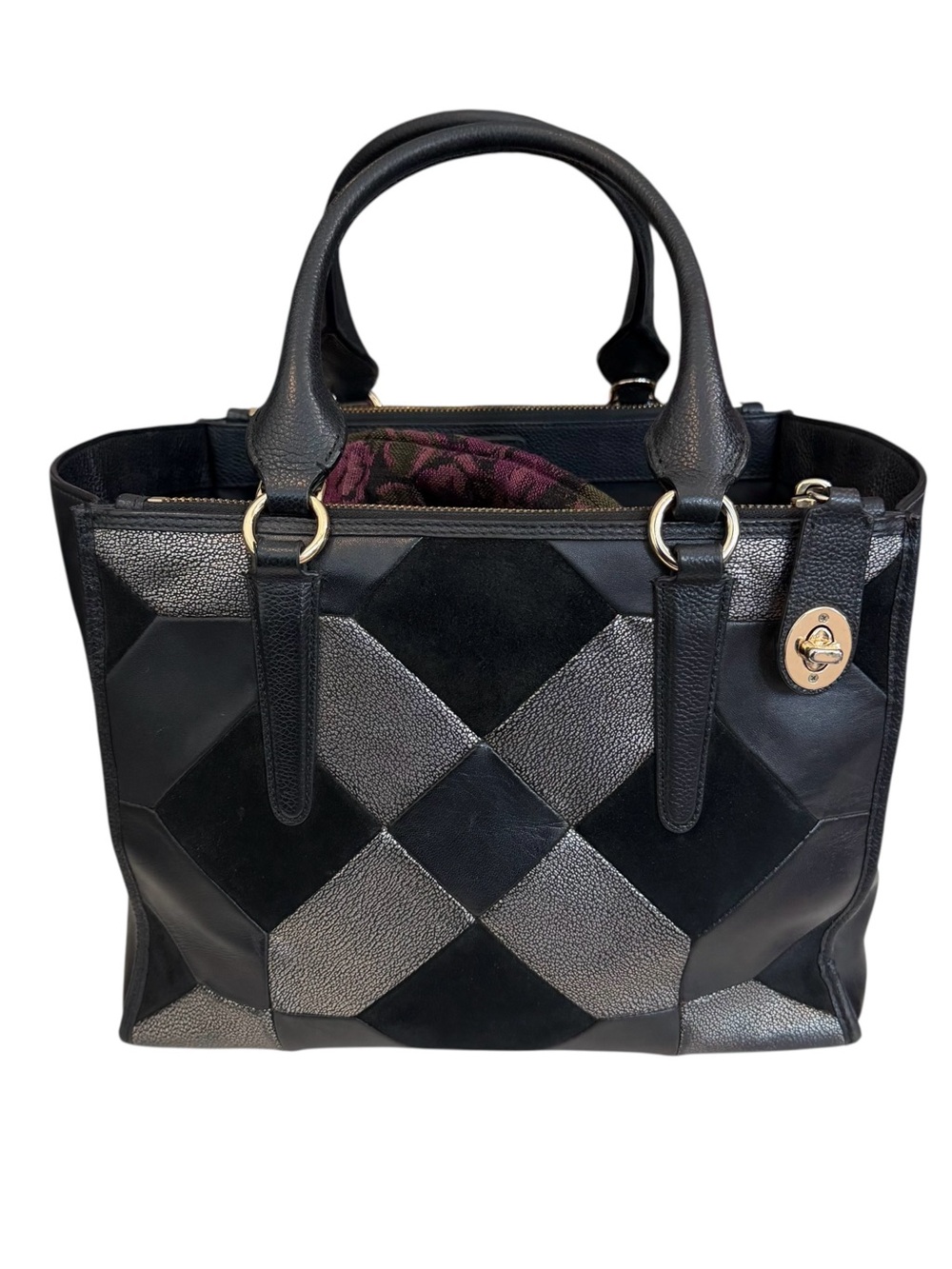 Coach Crosby Black and Grey Metallic Patchwork Leather Tote Bucket-Purse - Picture 7 of 16